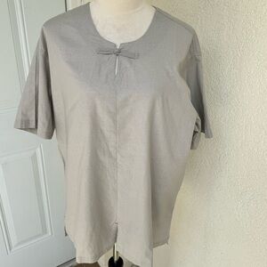 FASHION. NWT. Light Stone/Grey Tunic.Short Sleeves.Cotton/Linen.Round Ne…